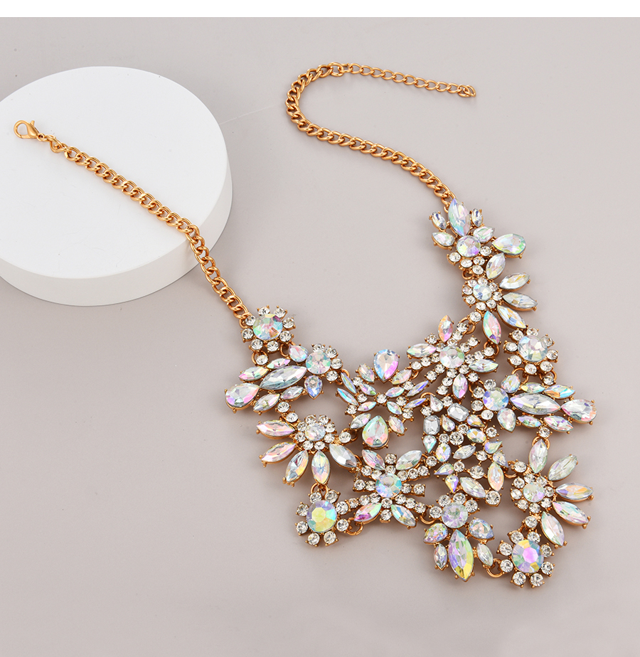 Fashion Ab Color Alloy Diamond Flower Necklace,Pendants