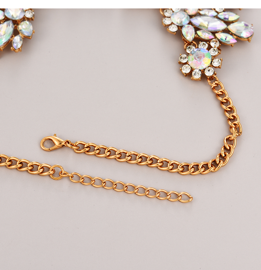 Fashion Ab Color Alloy Diamond Flower Necklace,Pendants