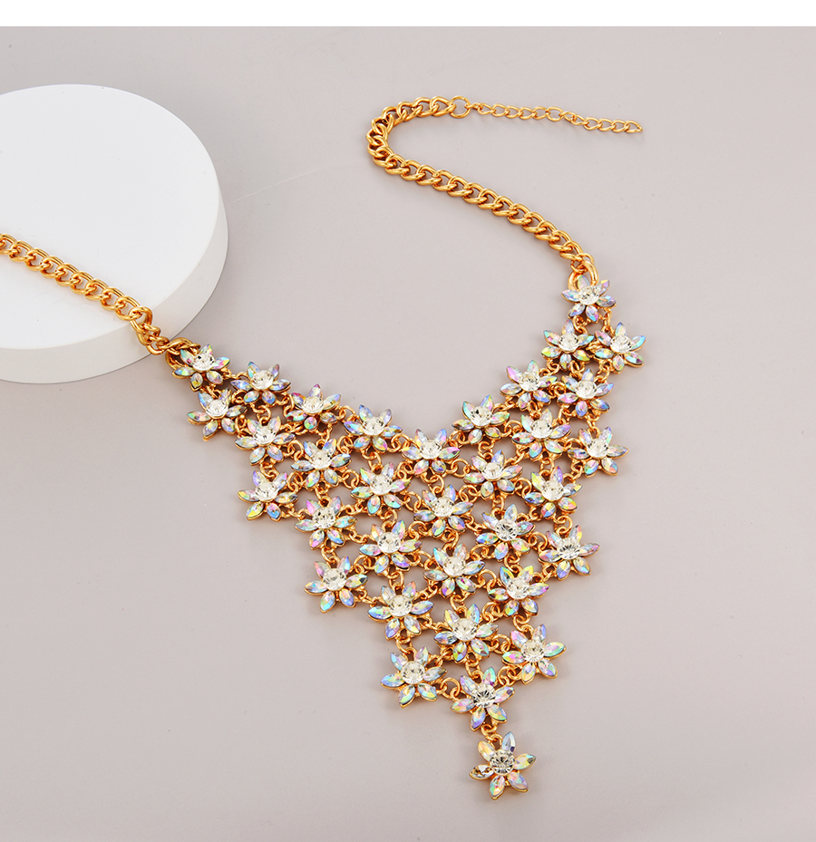 Fashion White Alloy Diamond Flower Necklace,Pendants