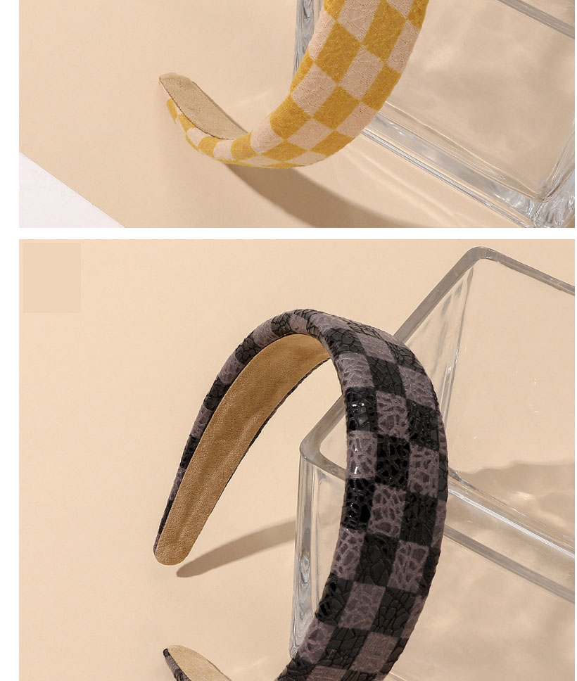 Fashion Black Gray Grid Pu Checkerboard Headband,Head Band