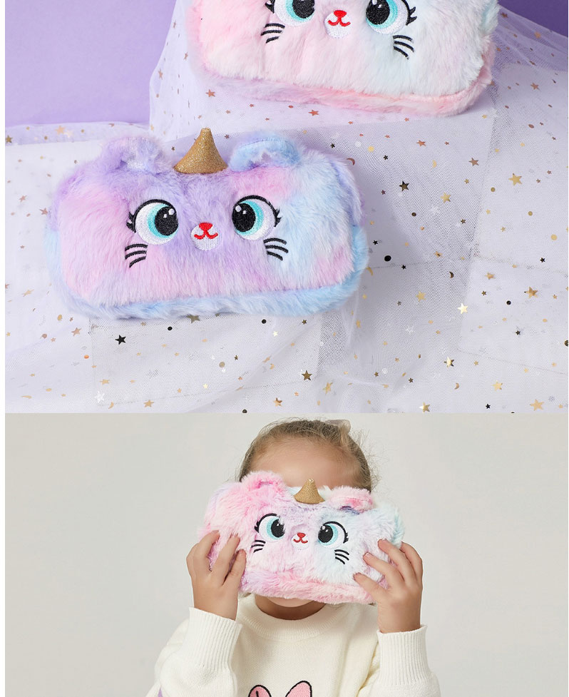 Fashion Pure Pink Cartoon Plush Pencil Case With Sharp Corners And Big Eyes,Pencil Case/Paper Bags