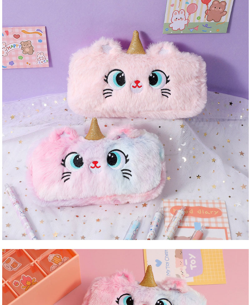 Fashion Pure Pink Cartoon Plush Pencil Case With Sharp Corners And Big Eyes,Pencil Case/Paper Bags