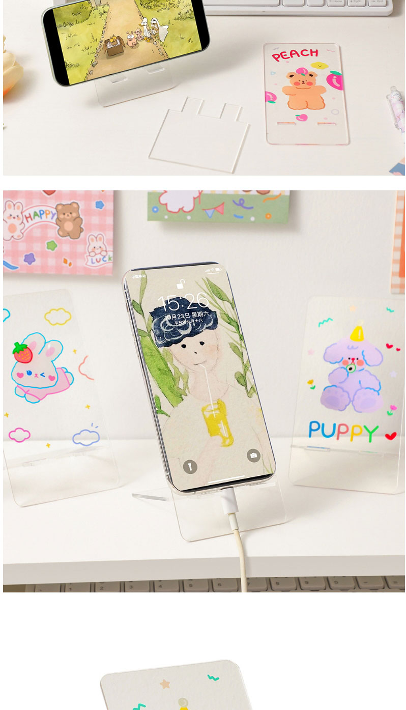Fashion Strawberry Bunny Acrylic Cartoon Transparent Mobile Phone Holder,Phone Hlder