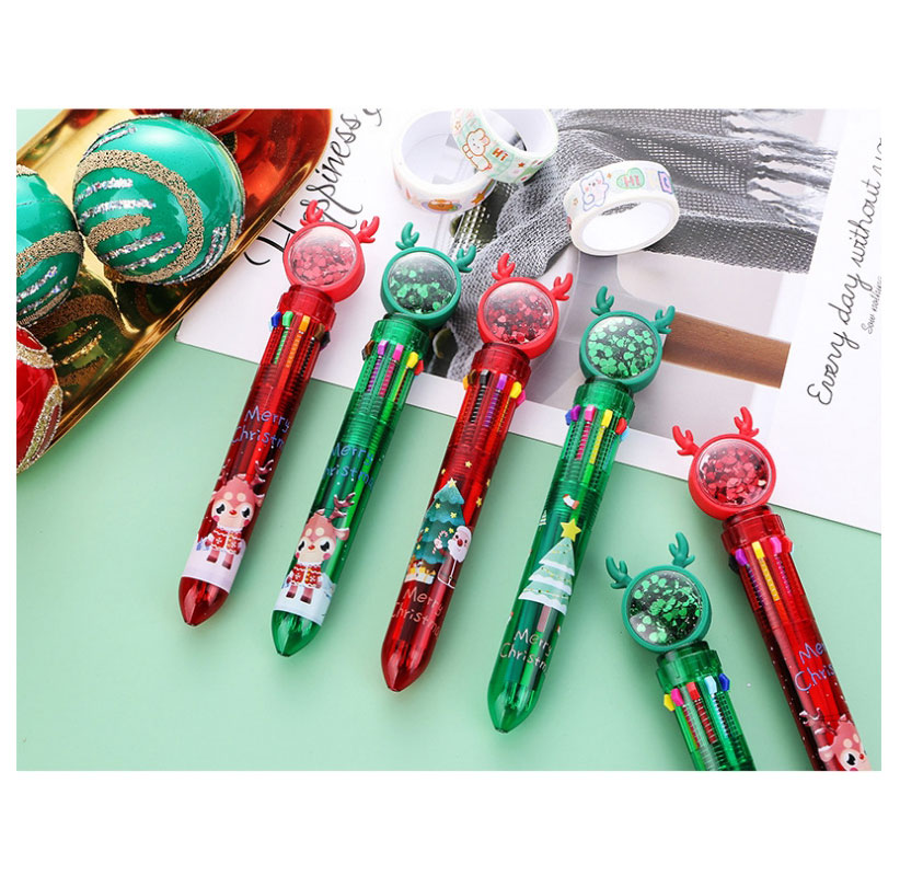 Fashion Green Christmas Tree Cartoon Christmas Ten Color Press Ballpoint Pen,Writing Pens