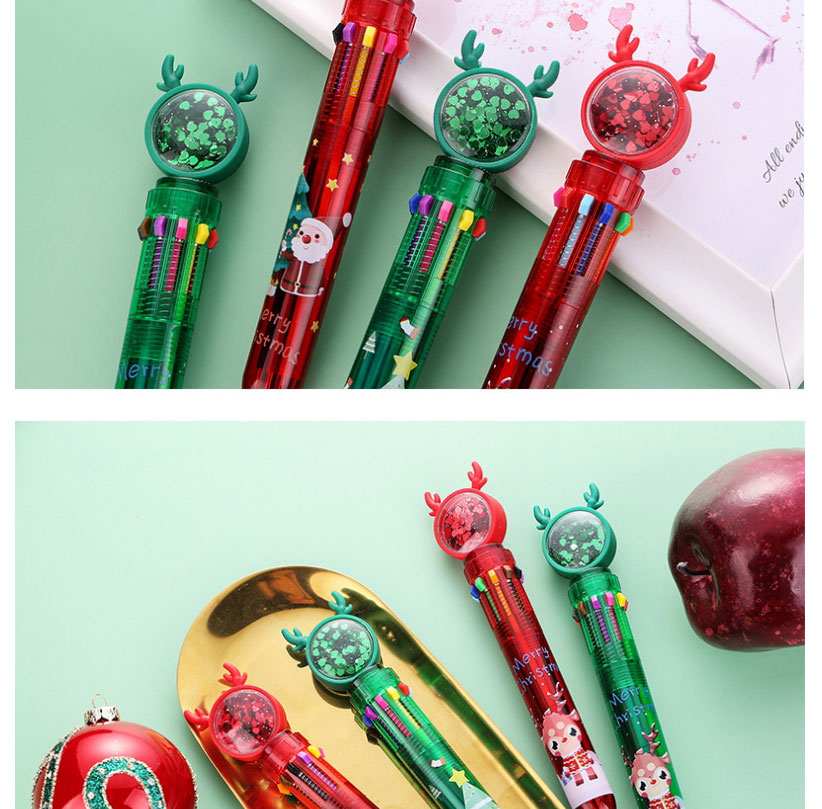 Fashion Green Christmas Tree Cartoon Christmas Ten Color Press Ballpoint Pen,Writing Pens
