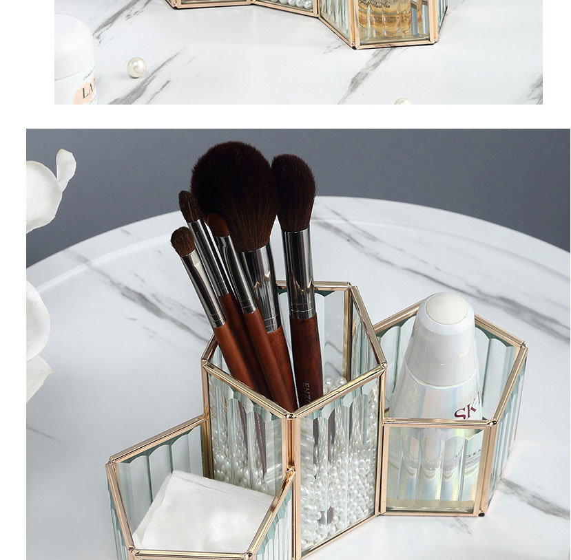 Fashion Transparent Geometric Glass Cosmetic Brush Storage Box,Phone Hlder