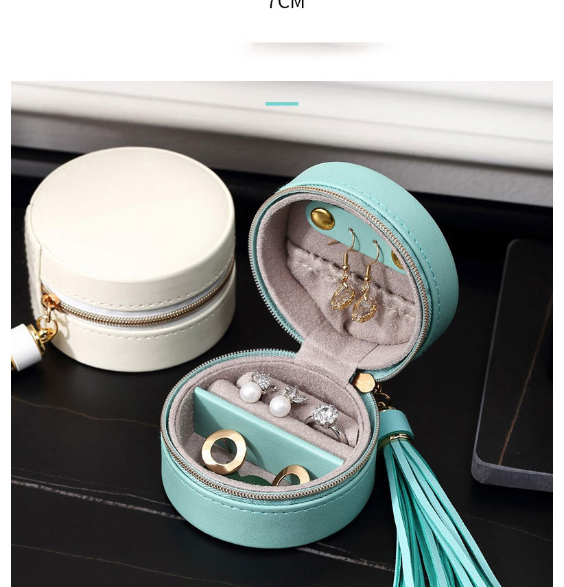 Fashion White Pu Leather Round Zipper Jewelry Carrying Case,Phone Hlder