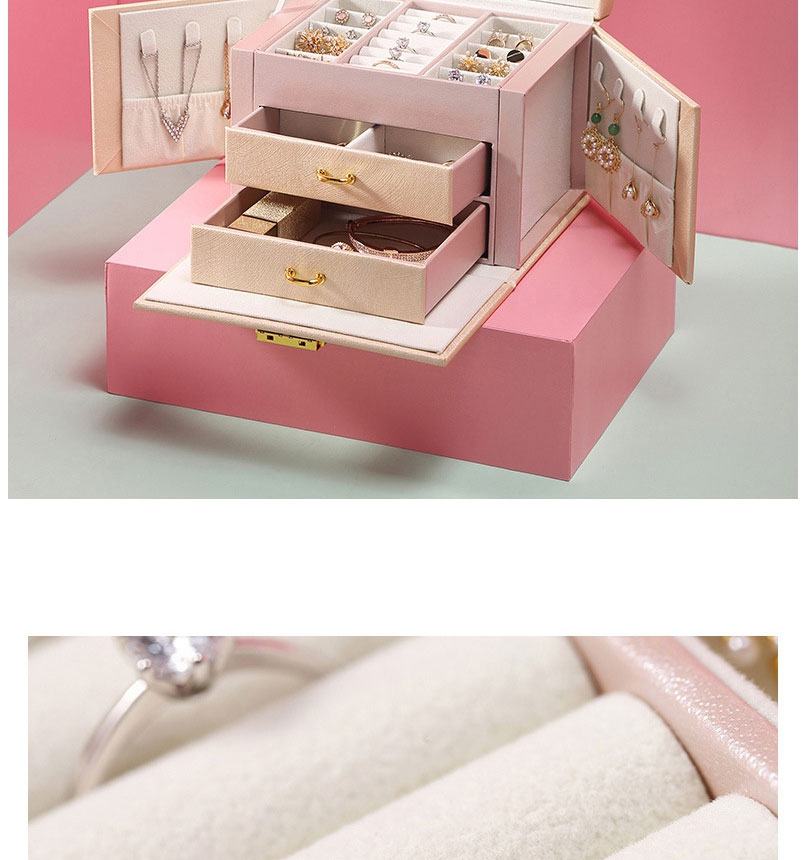 Fashion Nude Pink Pu Large-capacity Drawer Jewelry Storage Leather Box,Phone Hlder