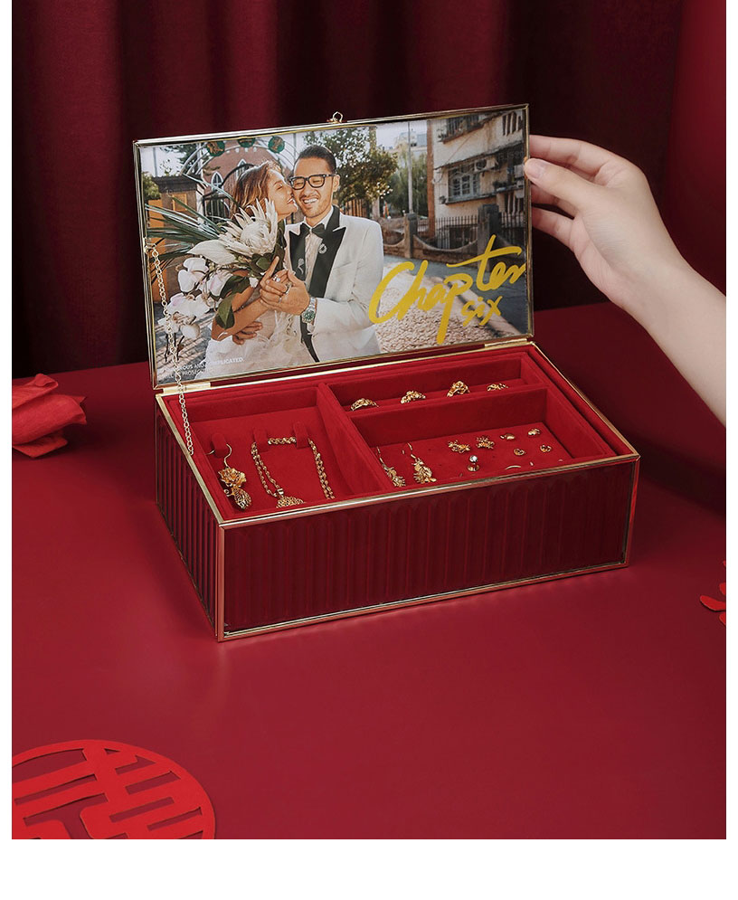 Fashion Big Red Double-layer Jewellery Box With Glass Flip Cover,Phone Hlder