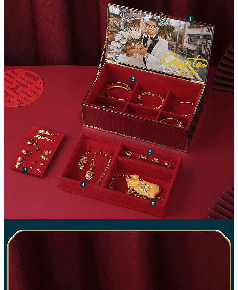 Fashion Big Red Double-layer Jewellery Box With Glass Flip Cover,Phone Hlder