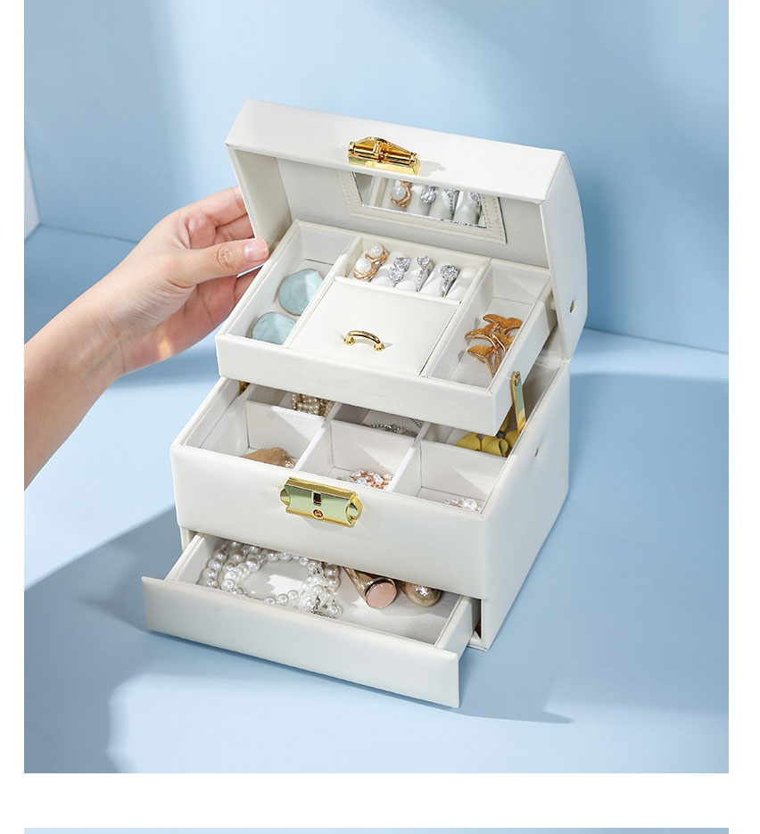 Fashion White Pu Drawer Type Three-layer Storage Box,Phone Hlder