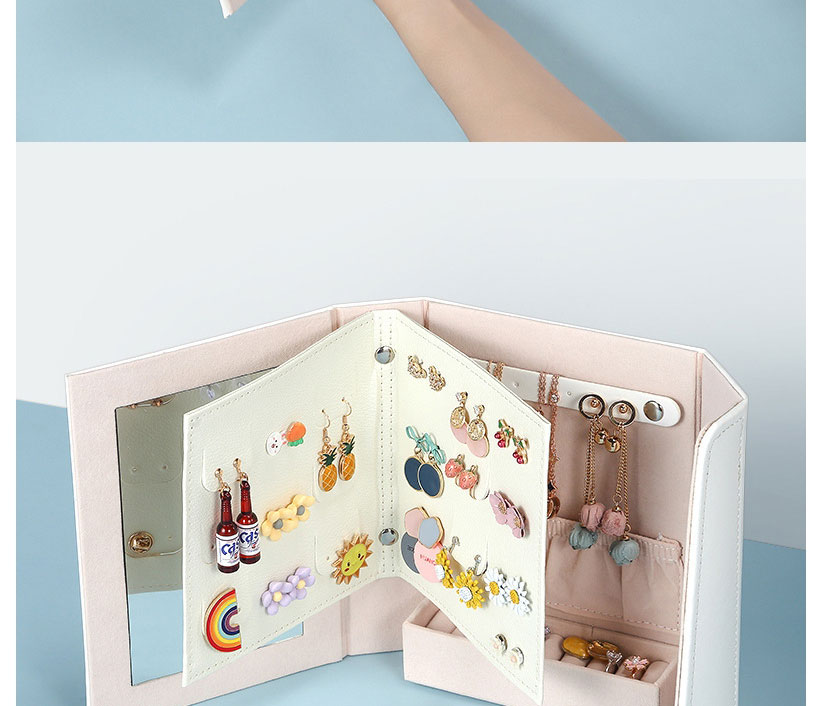 Fashion Off-white Pu Portable Tri-fold Wave Storage Book With Mirror,Notebook/Agenda