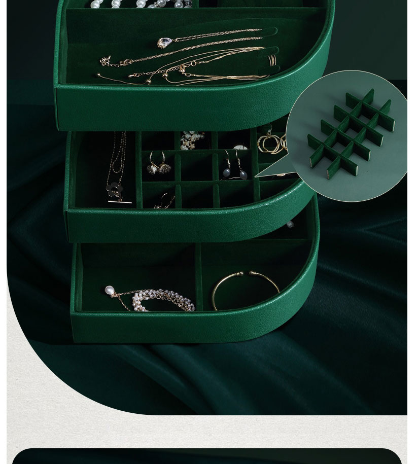 Fashion Dark Green Three-layer Large-capacity Jewelry Box In Leather Flannel,Phone Hlder
