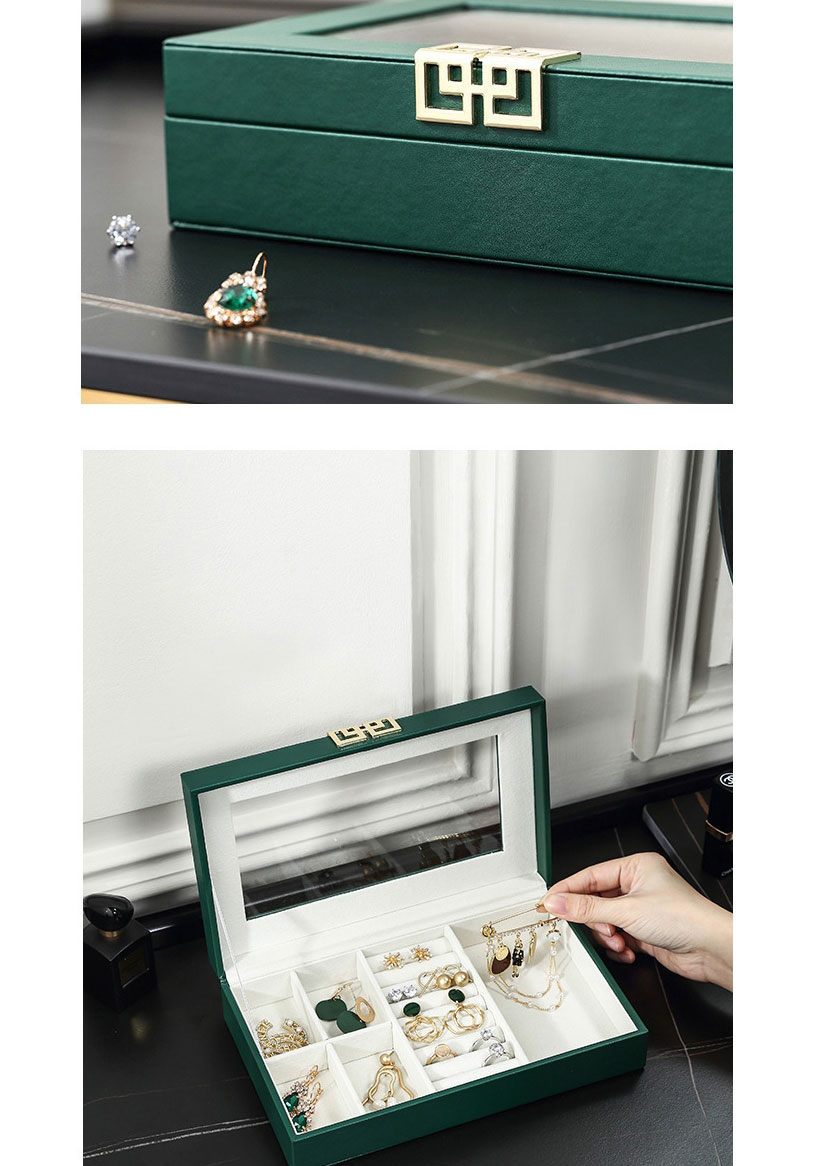 Fashion Green Rectangular Pu Window Jewelry Storage Box,Phone Hlder