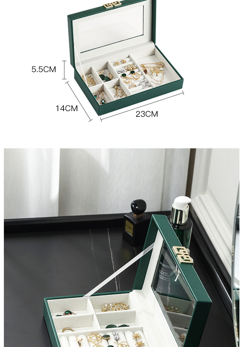 Fashion Green Rectangular Pu Window Jewelry Storage Box,Phone Hlder