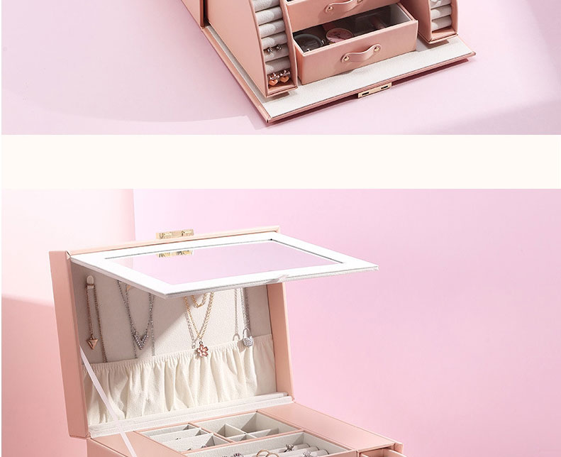 Fashion Pink Pu Large-capacity Multi-layer Jewelry Storage Box,Phone Hlder