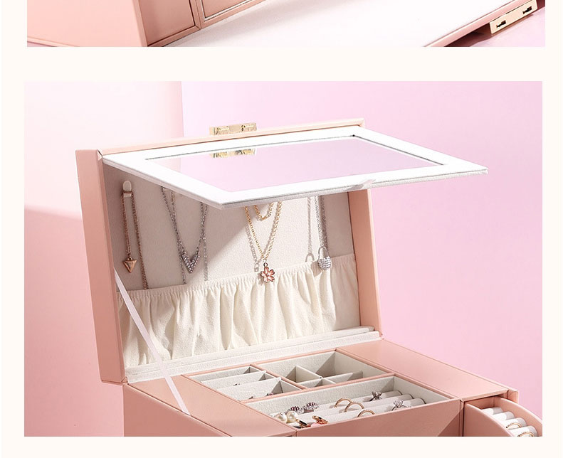 Fashion Pink Pu Large-capacity Multi-layer Jewelry Storage Box,Phone Hlder