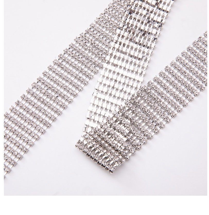 Fashion Classic 8 Rows Of Silver Metal Diamond-studded Square Buckle Belt,Wide belts