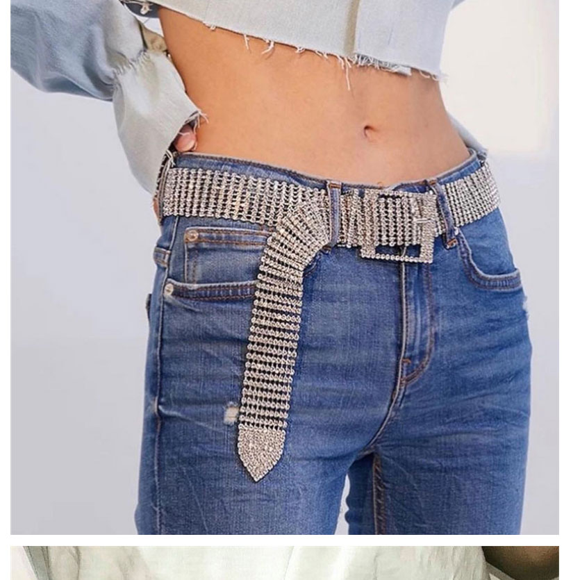 Fashion 8 Rows Of Gold With Bead Chain Metal Diamond-studded Square Buckle Belt,Wide belts