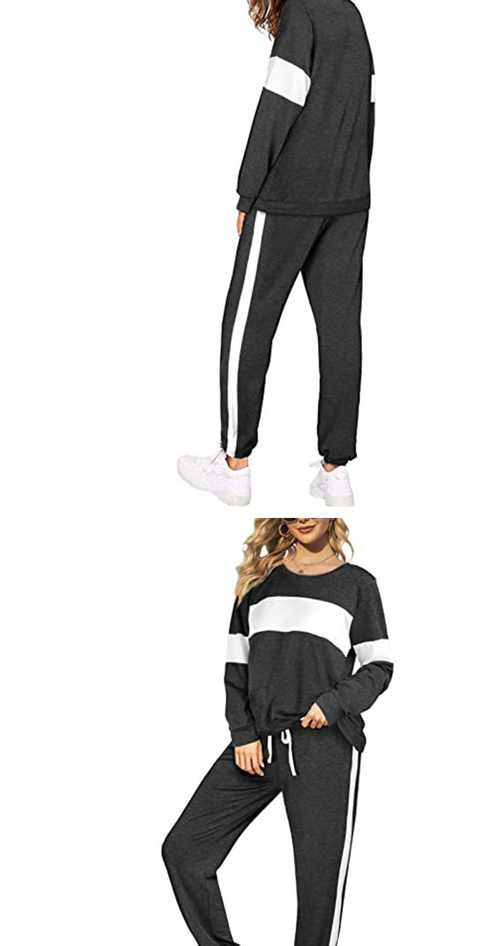 Fashion Black Round Neck Long-sleeved Top Lace Trousers Suit,ACTIVEWEAR