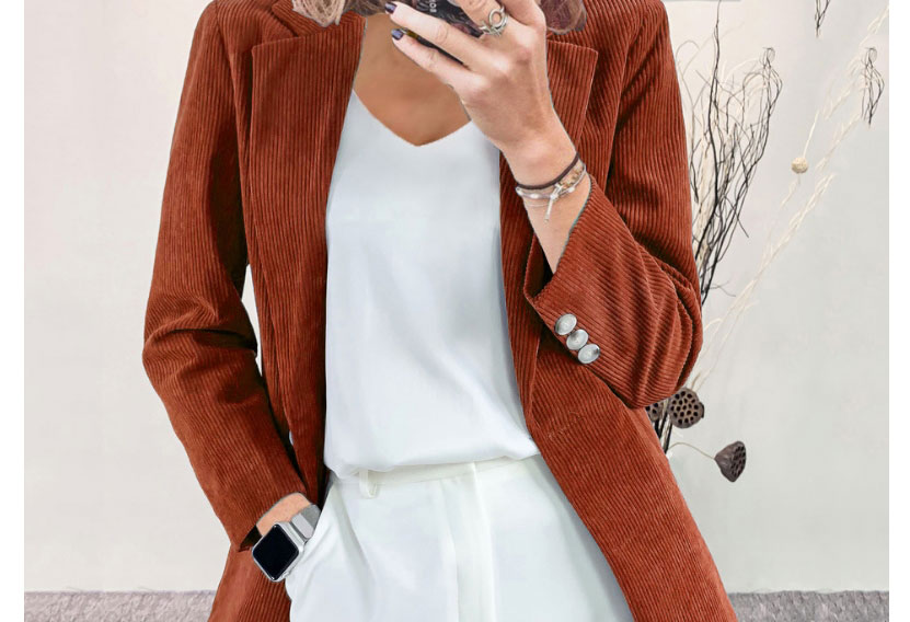 Fashion Caramel Colour Corduroy Blazer,Coat-Jacket