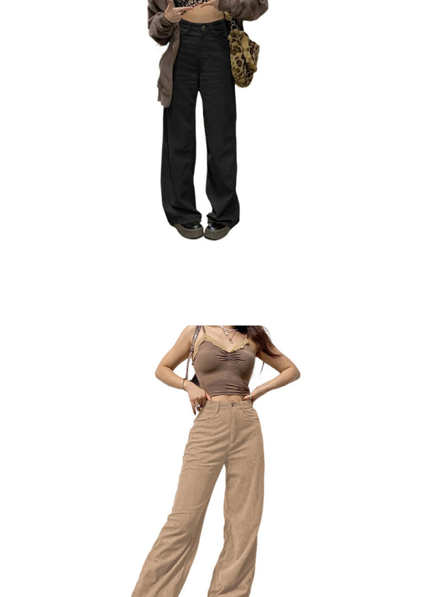 Fashion Brown Corduroy High-waisted Straight Wide-leg Pants,Pants