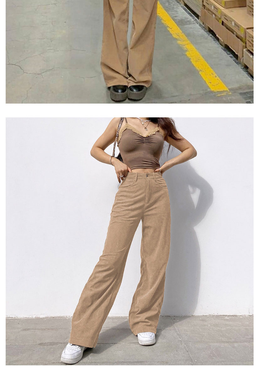 Fashion Brown Corduroy High-waisted Straight Wide-leg Pants,Pants