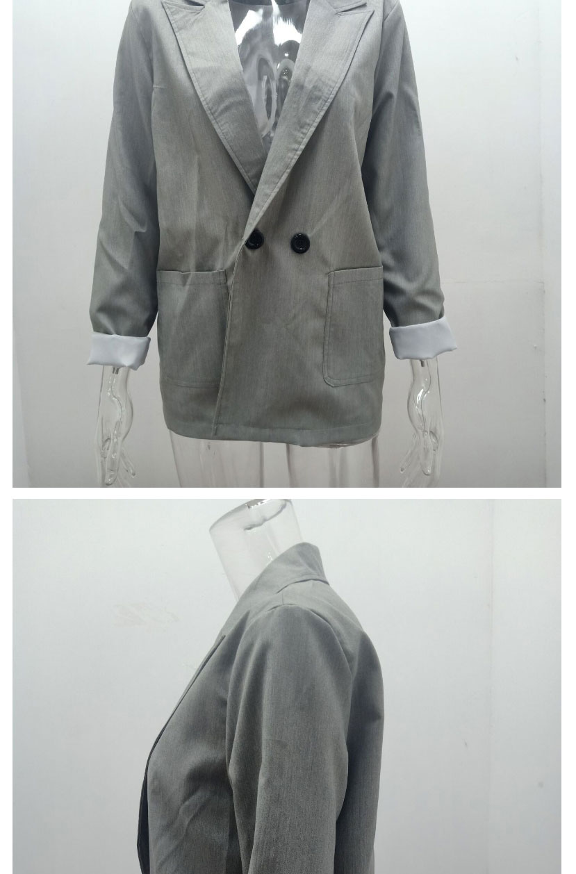 Fashion Grey Solid Color Single Button Blazer,Coat-Jacket