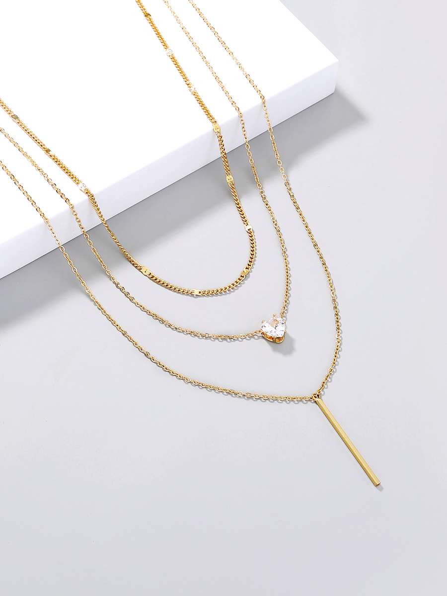 Fashion Gold Copper Inlaid Zirconium Love Vertical Multi-layer Necklace,Multi Strand Necklaces