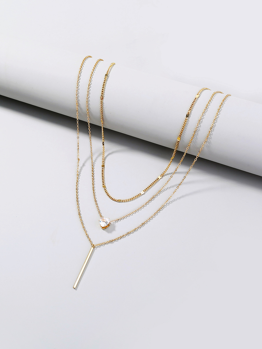 Fashion Gold Copper Inlaid Zirconium Love Vertical Multi-layer Necklace,Multi Strand Necklaces