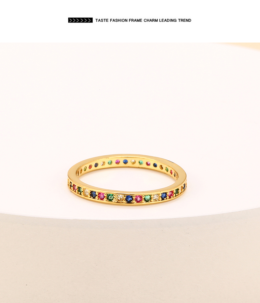 Fashion Color Copper Inlaid Zirconium Geometric Ring,Rings