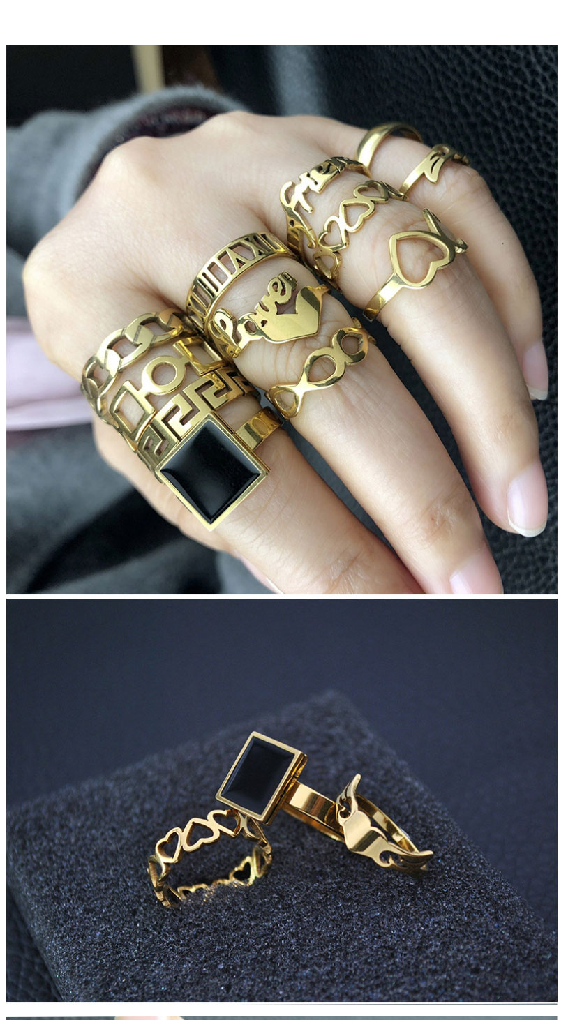 Fashion 4# Titanium Steel Square Diamond Love Geometric Ring Set,Jewelry Set