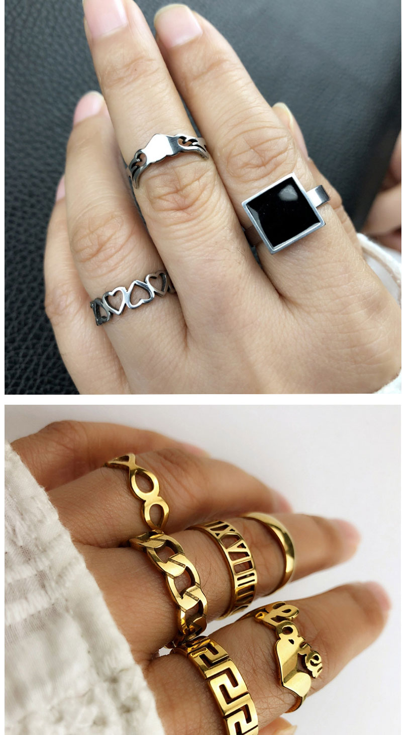 Fashion 4# Titanium Steel Square Diamond Love Geometric Ring Set,Jewelry Set