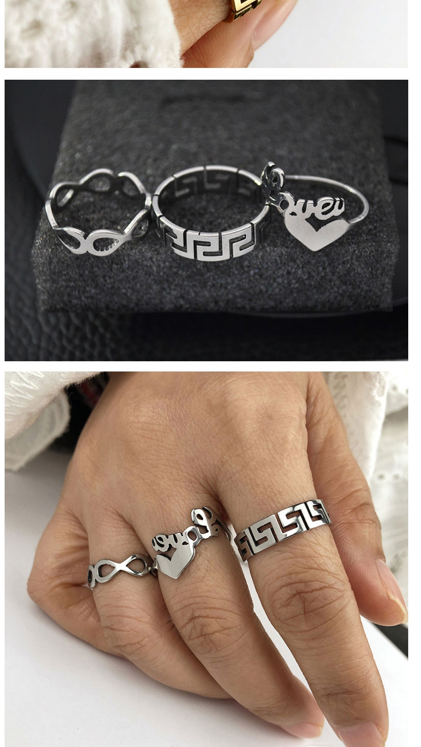 Fashion 3# Titanium Steel Square Diamond Love Geometric Ring Set,Jewelry Set