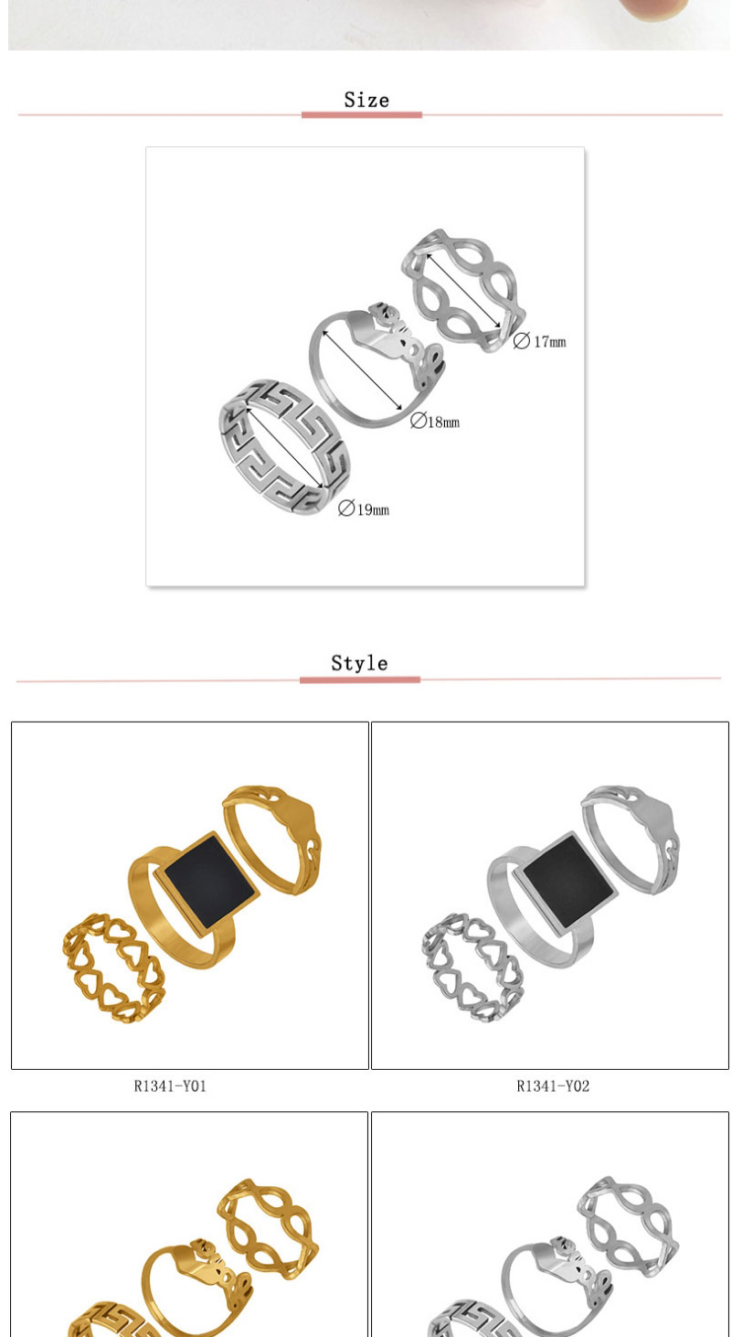 Fashion 7# Titanium Steel Square Diamond Love Geometric Ring Set,Jewelry Set
