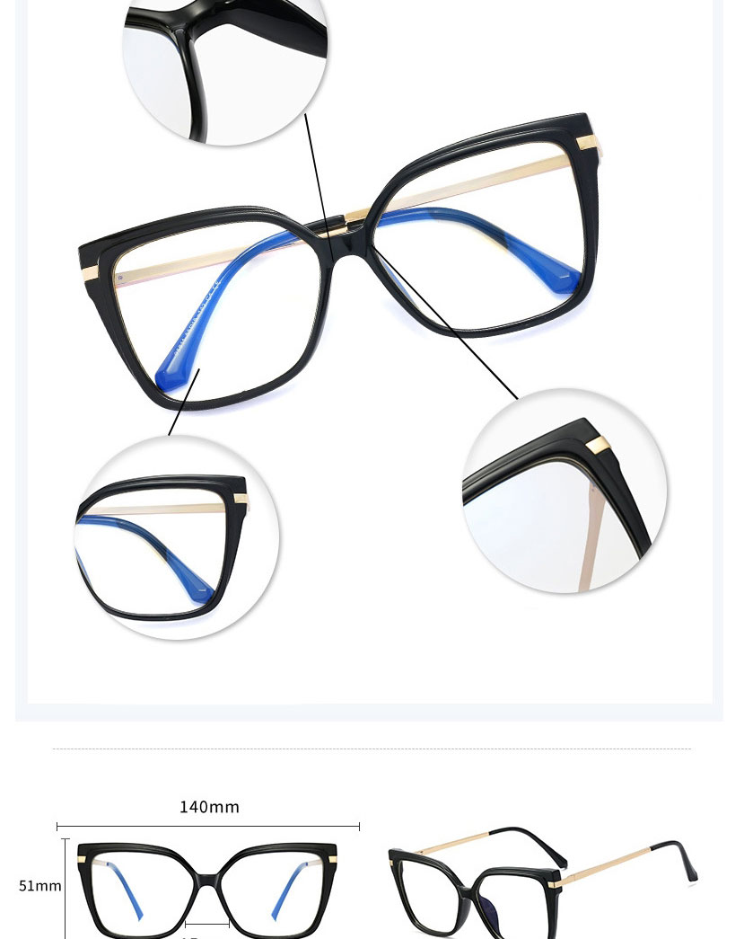 Fashion Transparent/anti-blue Light Large Square Frame Flat Mirror With Metal Spring Legs,Fashion Glasses