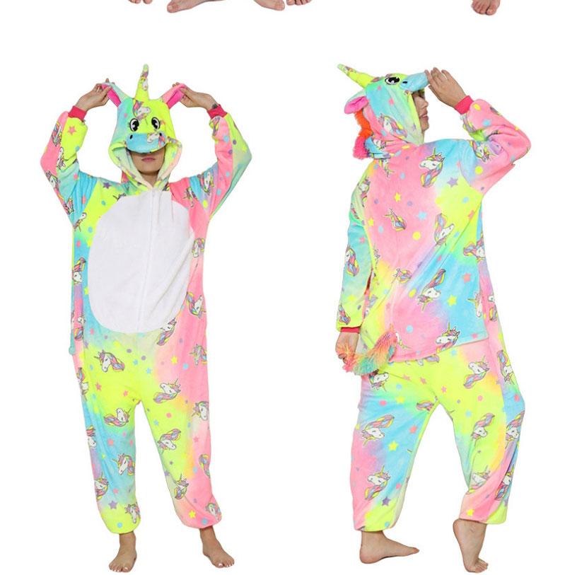 Fashion Fluorescent Pegasus Head Pegasus Flannel Cartoon Print One-piece Pajamas,Cartoon Pajama