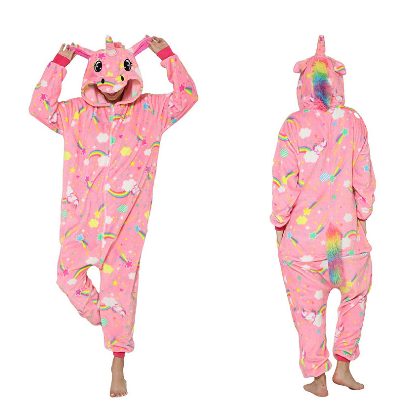 Fashion Rainbow Horse Flannel Cartoon Print One-piece Pajamas,Cartoon Pajama