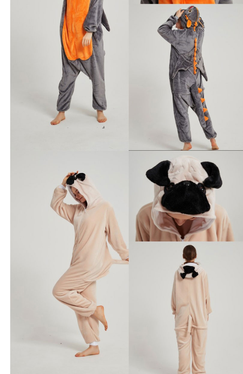 Fashion Black Husky Flannel Cartoon Print One-piece Hooded Pajamas,Cartoon Pajama