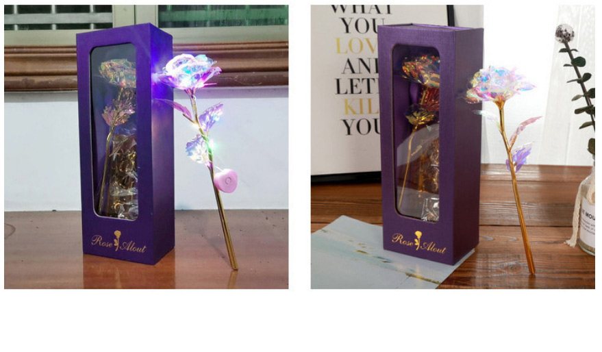 Fashion No Lights Flower + Box Flip Cover Luminous Gold Foil Simulation Rose Gift,Home Decor
