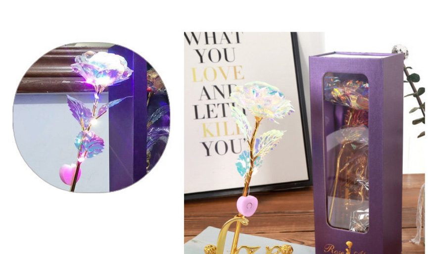 Fashion No Lights Flower + Box + Base Flip Cover Luminous Gold Foil Simulation Rose Gift,Home Decor