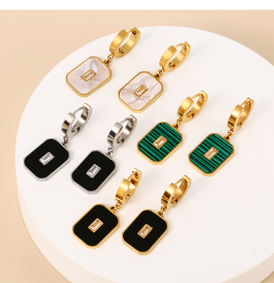 Fashion Black+gold Titanium Steel Zircon Square Earrings,Earrings