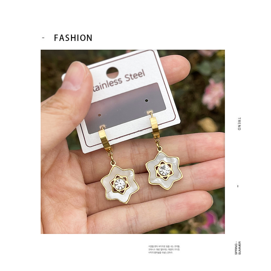 Fashion White Titanium Steel Zircon Shell Irregular Ear Ring,Earrings