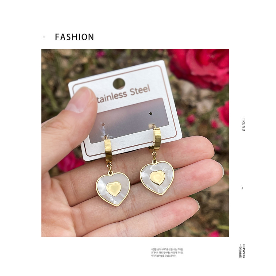 Fashion White+silver Titanium Steel Shell Love Earrings,Earrings