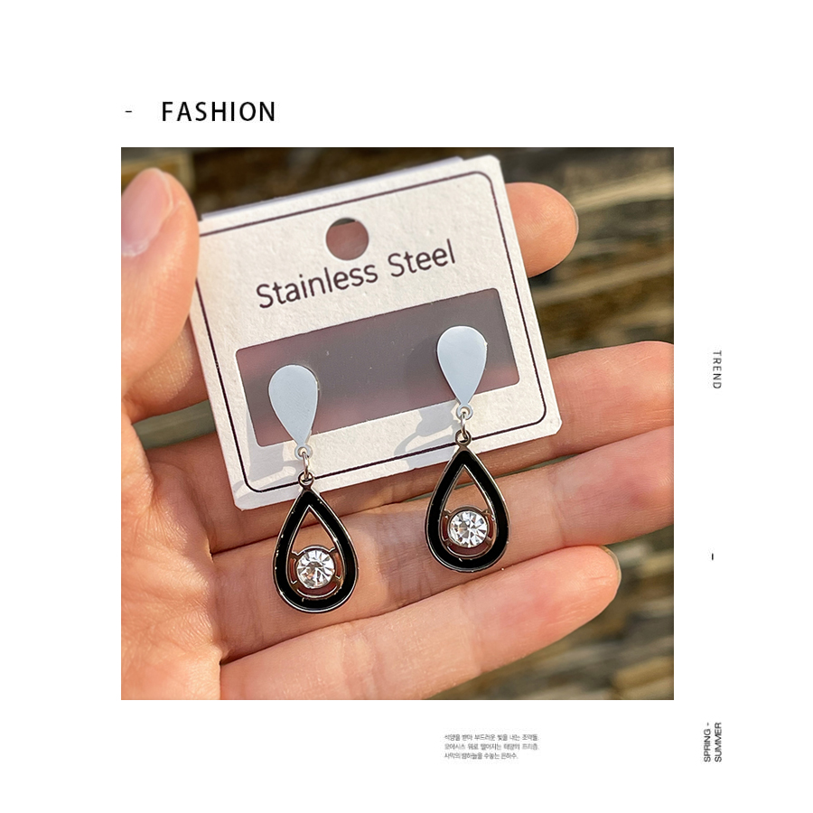 Fashion Silver+green Titanium Steel Inlaid Zirconium Drip Earrings,Earrings