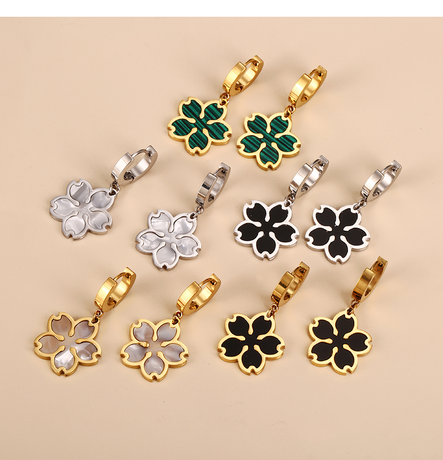 Fashion Gold+green Titanium Steel Drip Flower Earrings,Earrings
