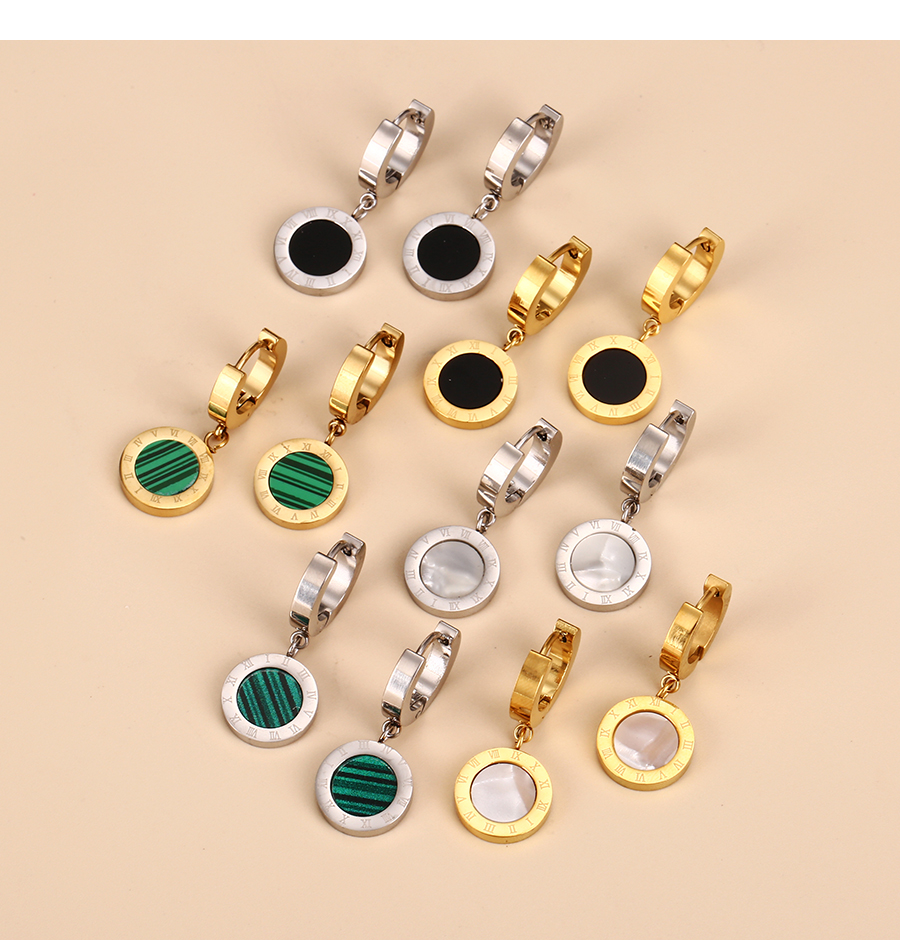 Fashion Gold+green Titanium Steel Drop Oil Round Ear Ring,Earrings