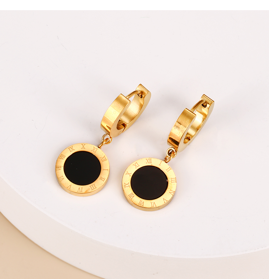 Fashion Gold+white Titanium Steel Drop Oil Round Ear Ring,Earrings