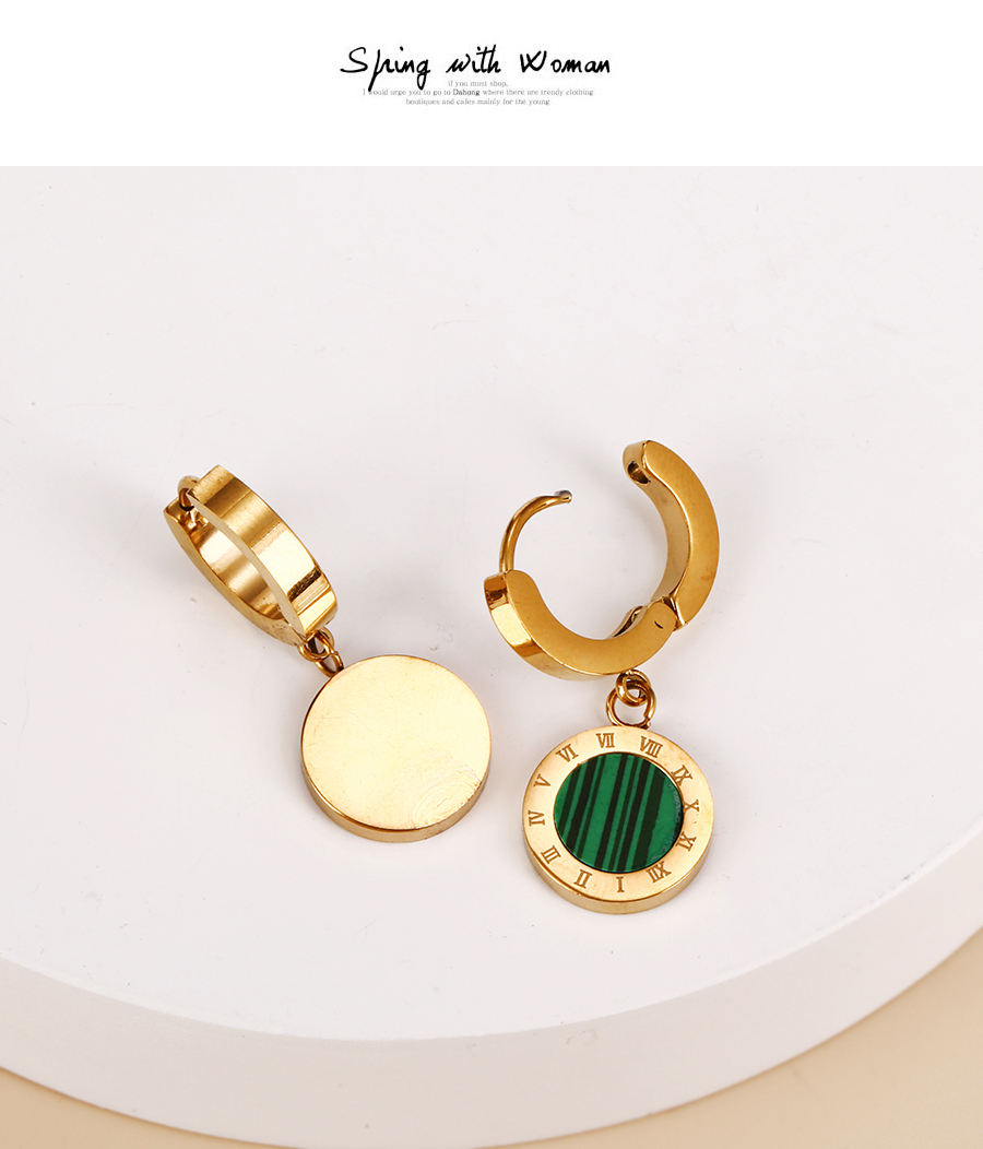 Fashion Gold+green Titanium Steel Drop Oil Round Ear Ring,Earrings