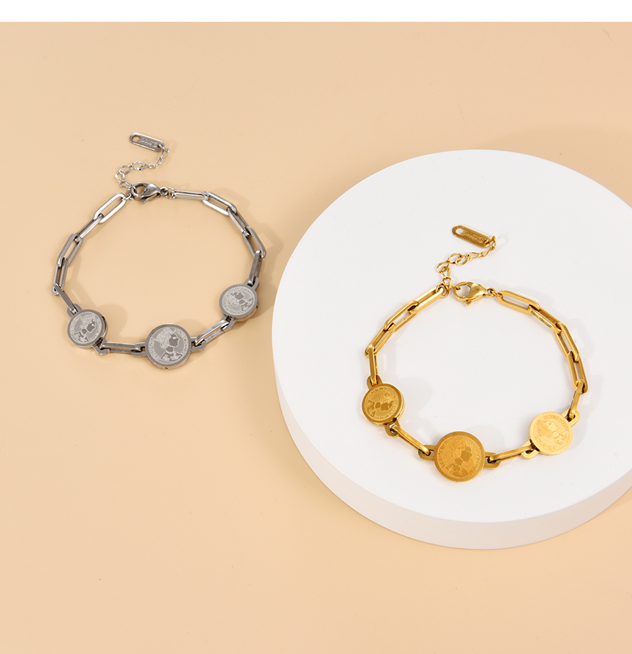 Fashion Gold Titanium Steel Round Portrait Thick Chain Bracelet,Bracelets